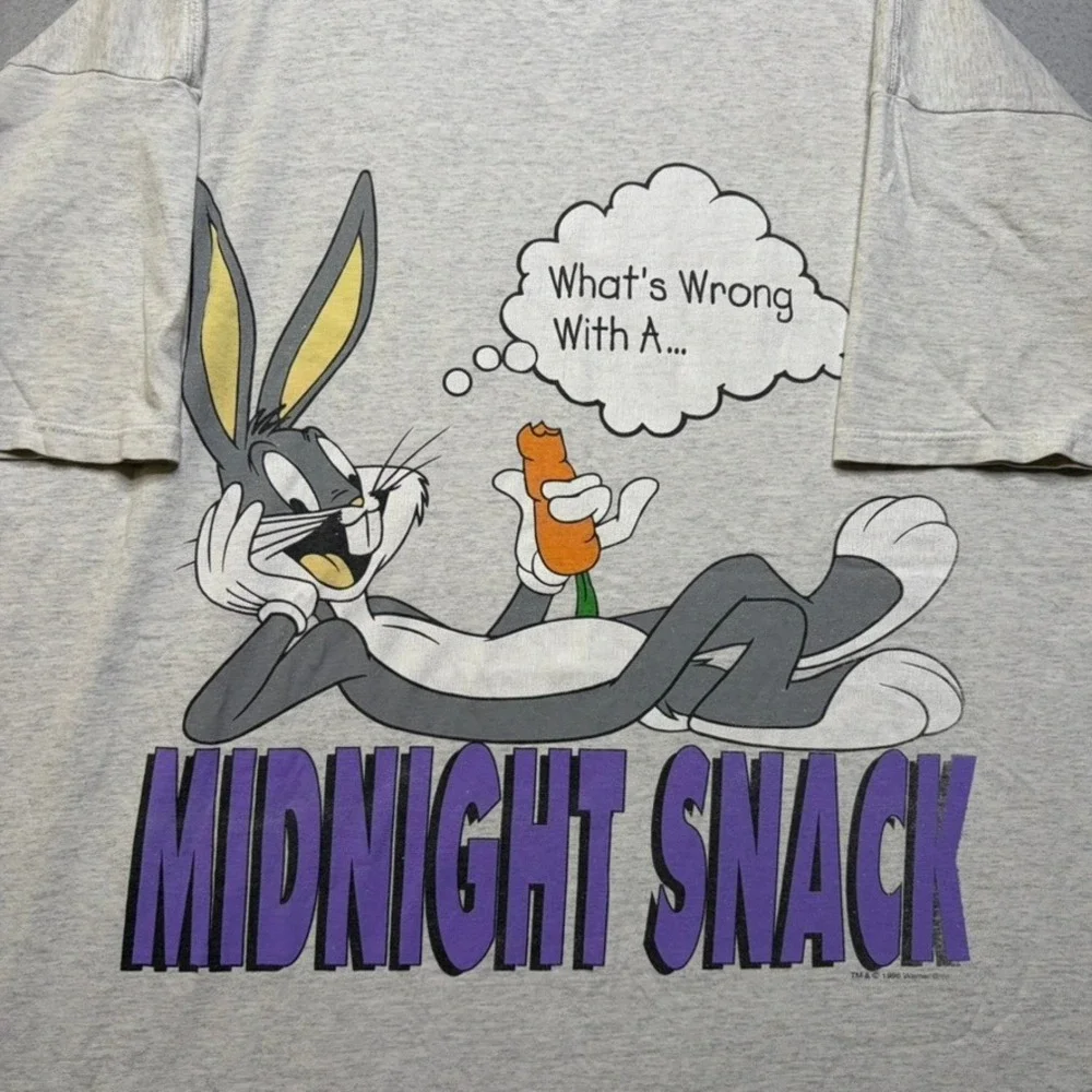 Looney Tunes T-Shirt Mens XL Gray Bugs Bunny Midnight Snack Vintage 90s Graphic